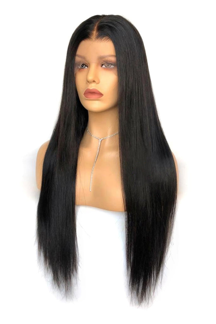 360 HD transparent glueless Lace Wigs virgin hair long black Straight -4