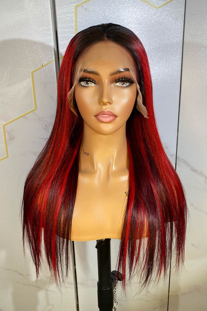 T Part Lace Wig 1B/Red Straight-TP07