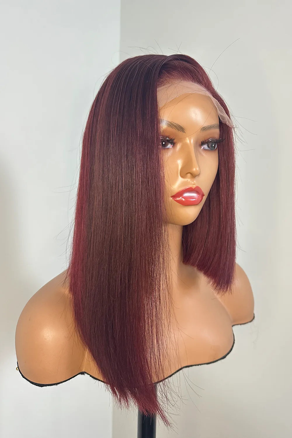 Designer Wigs-Patricia Burgundy Reddish Side Part Minimalist 5x5 Lace Bob Wig