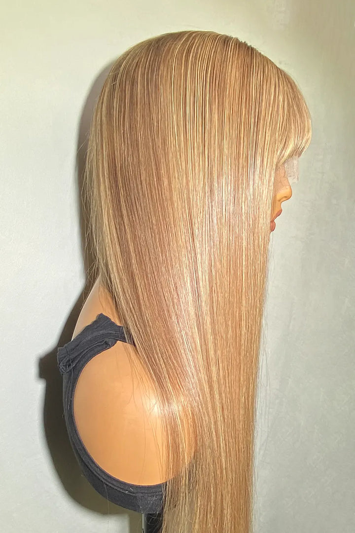 Designer Wigs-13*6 Sleek Highlights Long Silky Straight Wig With Bangs