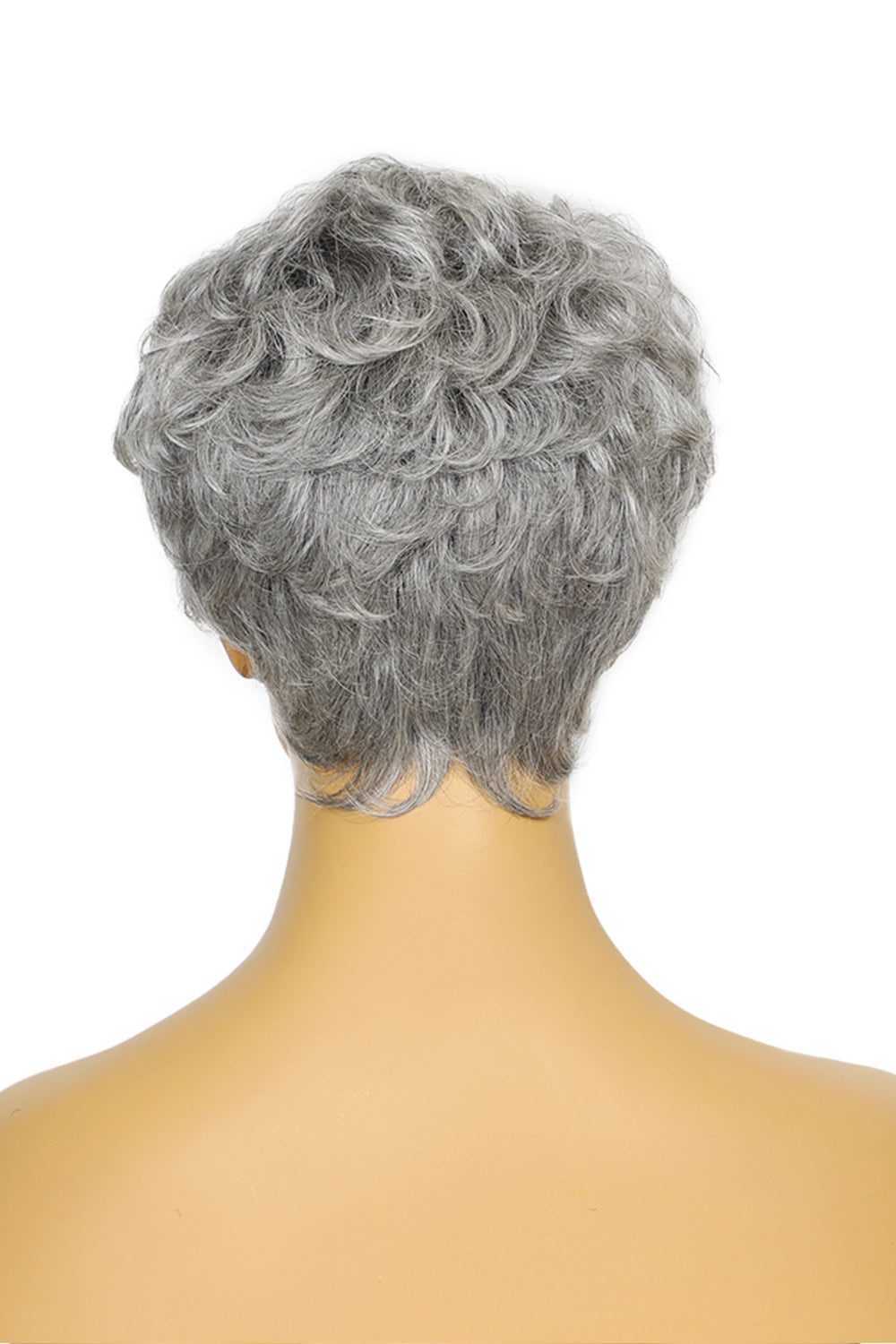 Peluca de cabello humano gris con corte Pixie y flequillo MM19