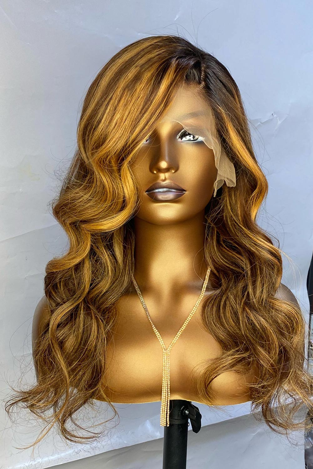 Designer Wigs-Chestnut Brown Highlights Glueless 13x6 Frontal Lace Wig