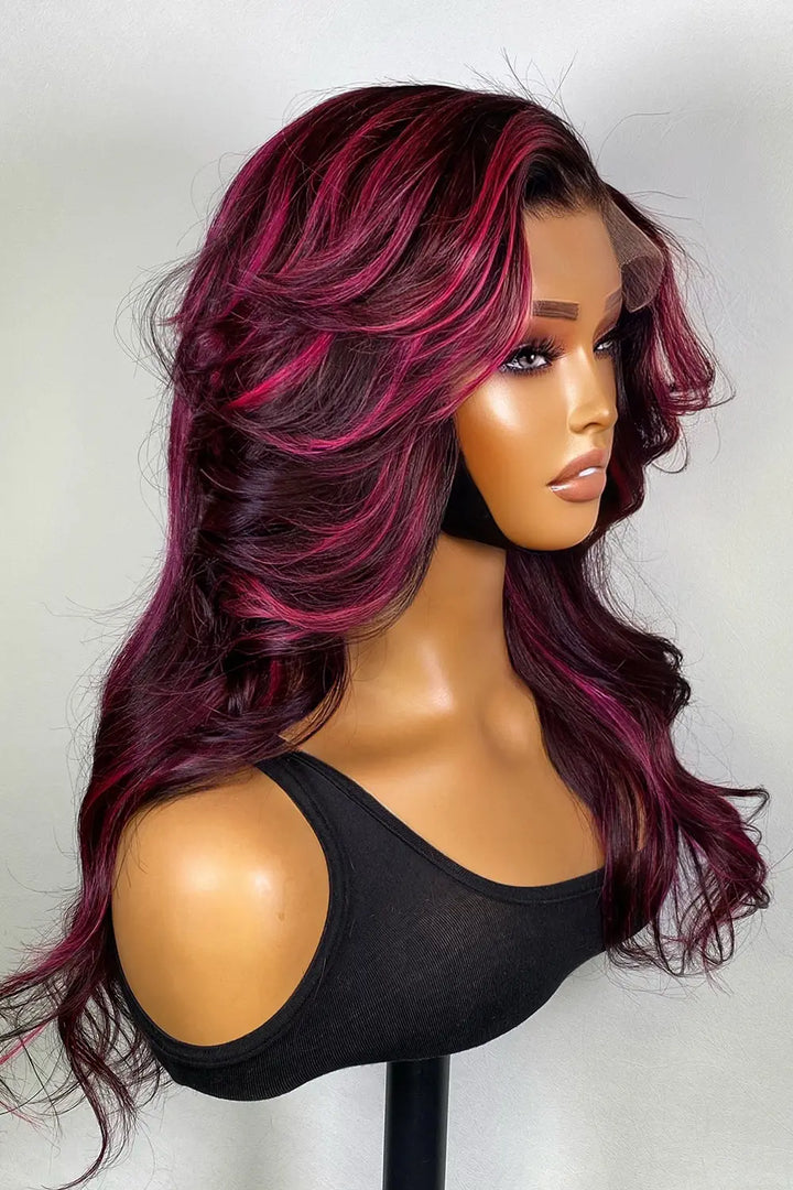 Designer Wigs-13*6 HD Pink Skunk Stripe Side Part Body Wave
