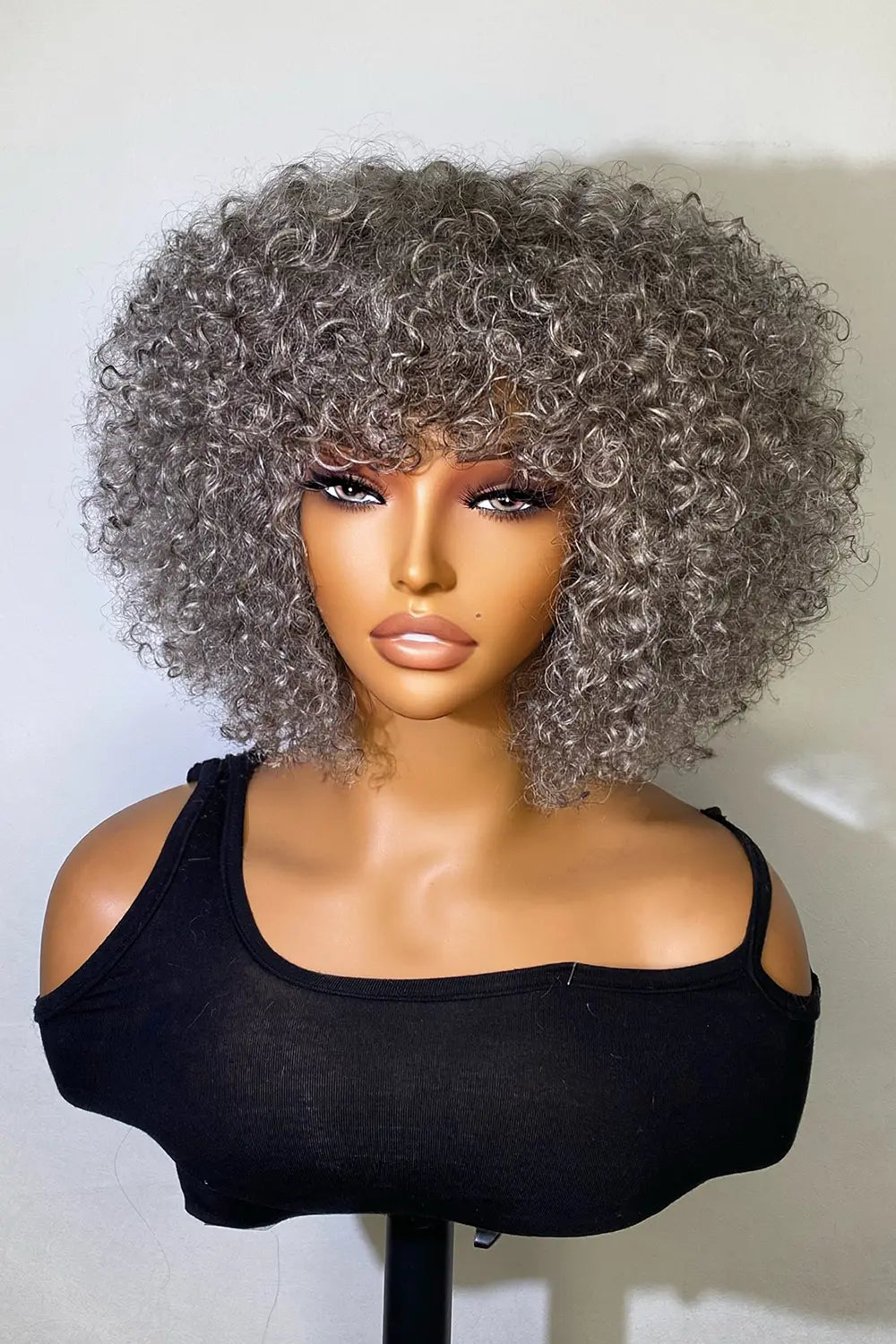 Designer Wigs-Fashion Silver Grey Deep Jerry Curl Bob 10” Wigs