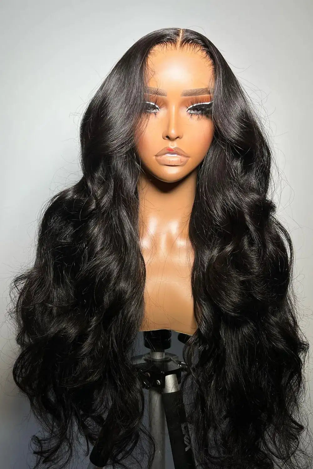 40 inch super long body wavy hd lace front wig black human hair model display-1