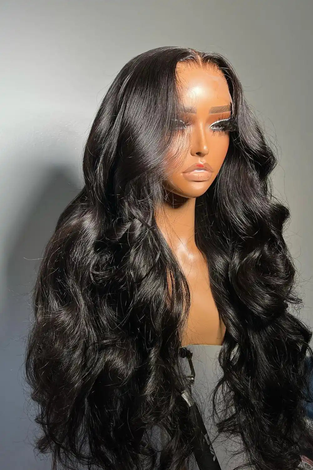 40 inch super long body wavy hd lace front wig black human hair model display-2