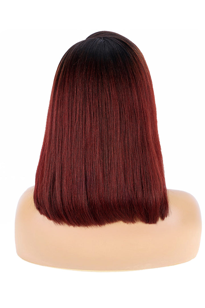 13x6 1B/Red Dark Root Lace Front Wig Straight Bob Human Hair PB54