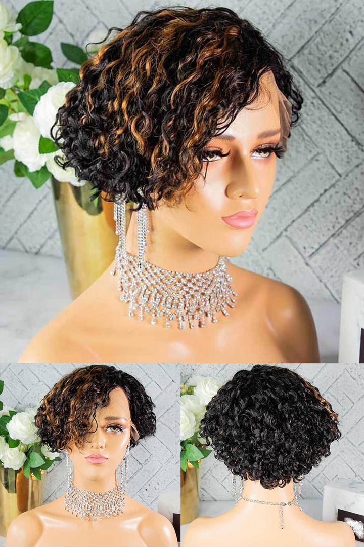 Silk Top Lace Frontal Wigs Pixie Highlight Brown Style for Summer