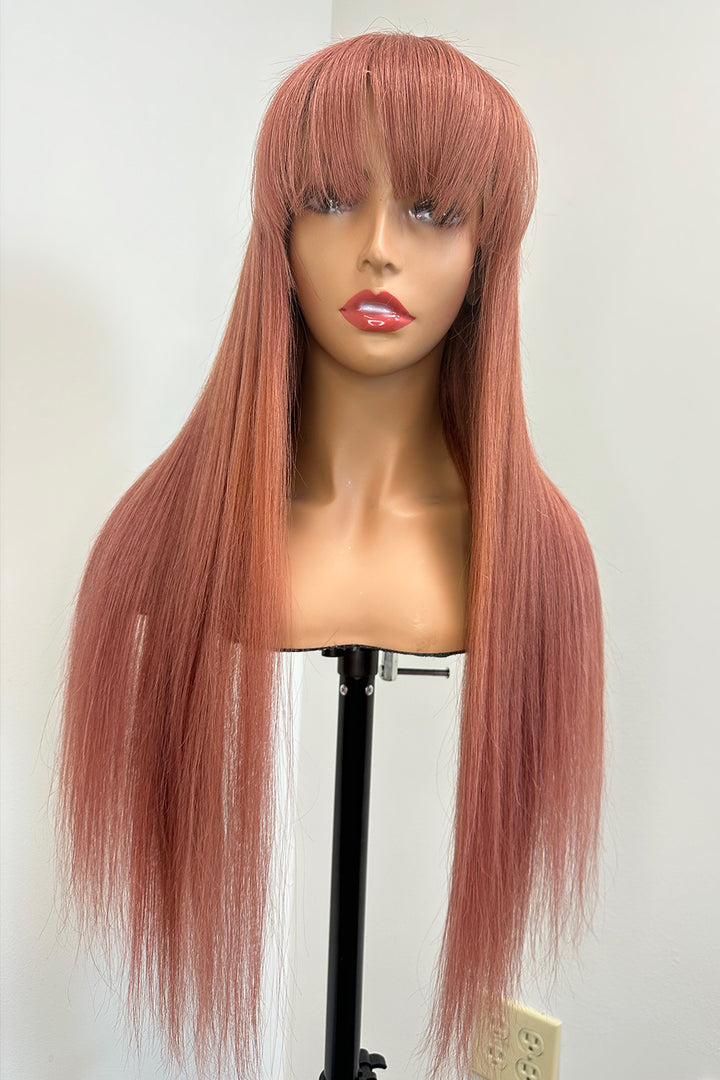 Designer Wigs-Light Pink Long Silky Straight Wig With Bangs Friendly