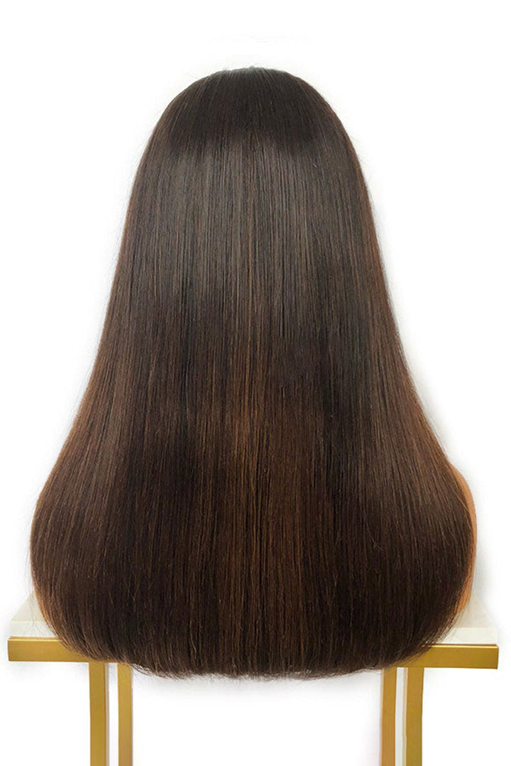 13*6 HD Lace Glueless Straight Feather Ombre Brown Fake Scalp Wigs-2