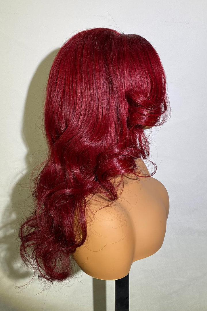 Designer Wigs-Dark Plum Color Loose Wave Undetectable Invisible Lace Wig I C Part Wig
