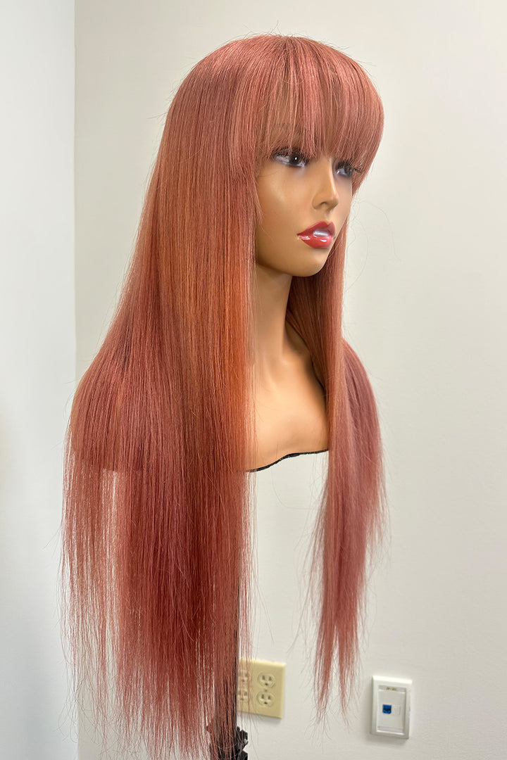 Designer Wigs-Light Pink Long Silky Straight Wig With Bangs Friendly