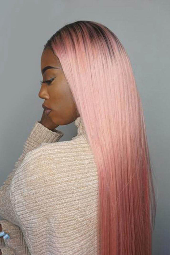 13x6 Glueless Hd Lace Pink Wig Dark Roots-HD51