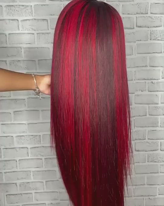 T Part Lace Wig 1B/Red Straight-TP07