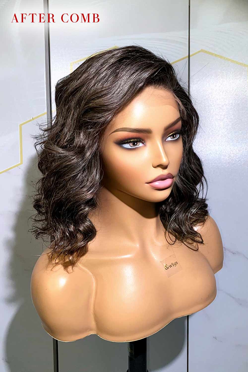 5*5 HD Lace Short Wavy Salt & Pepper Bob Wig For Lady