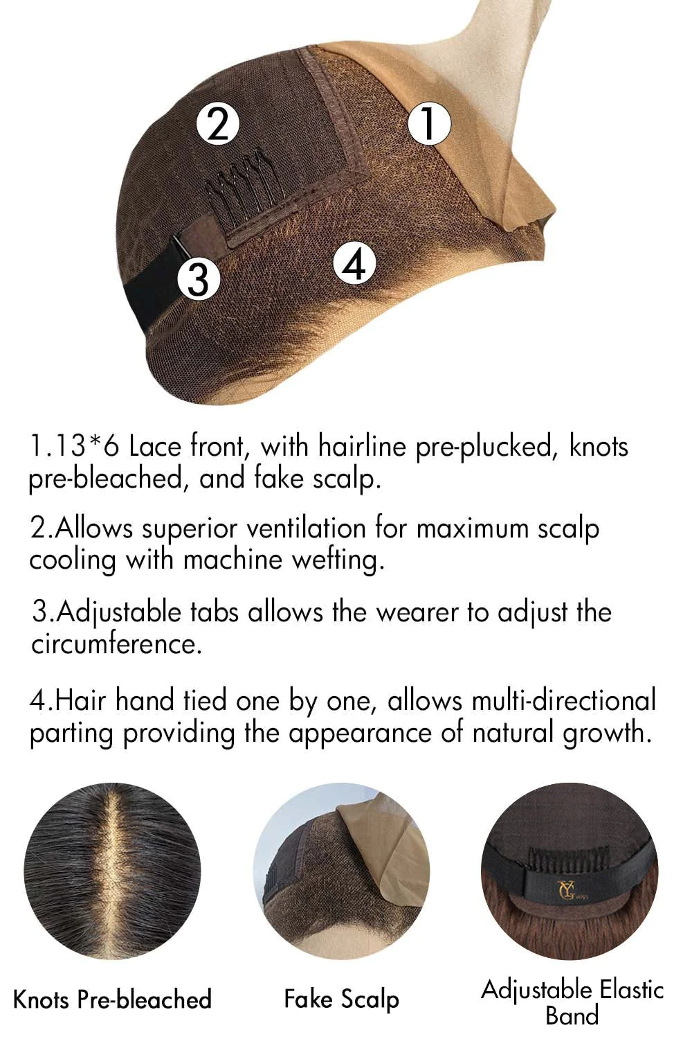 Pelucas de diseñador: peluca ondulada con reflejos marrones sin pegamento HD 13 * 6