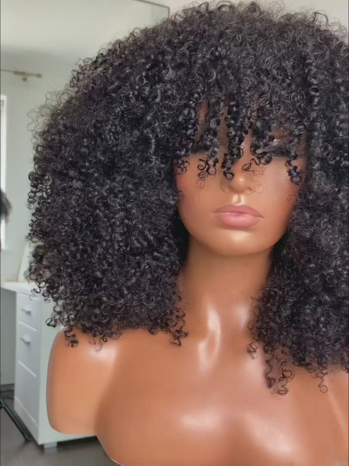 Kinky Curly Non Lace Scalp Top Human Hair Wigs MM05