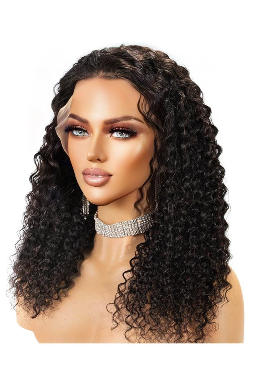 13x4 Full Frontal Lace Wigs Glueless Curly Black Hair Pre-plucked