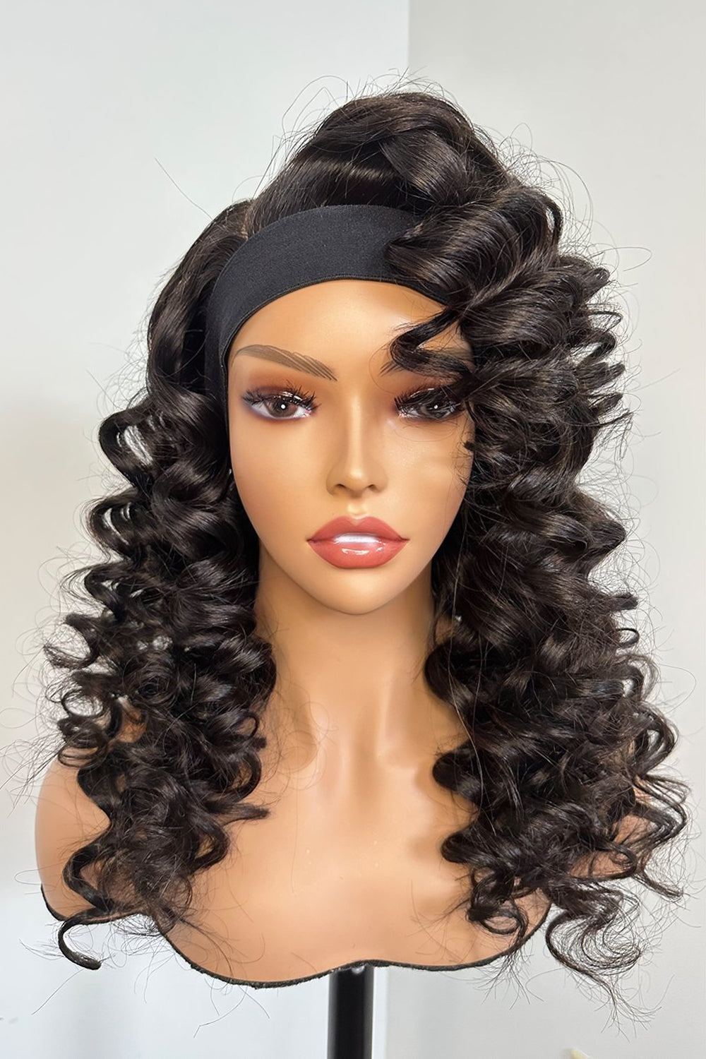 Upgrade Top Lace Headband Wigs Fashion Curly Side Part