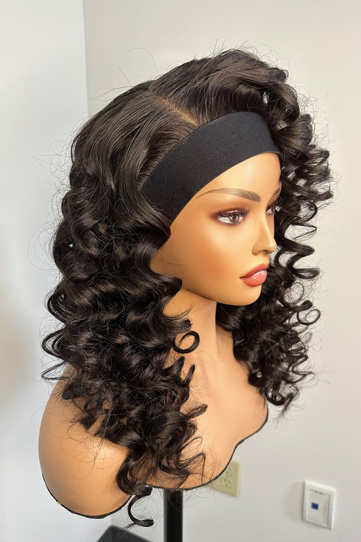 Upgrade Top Lace Headband Wigs Fashion Curly Side Part