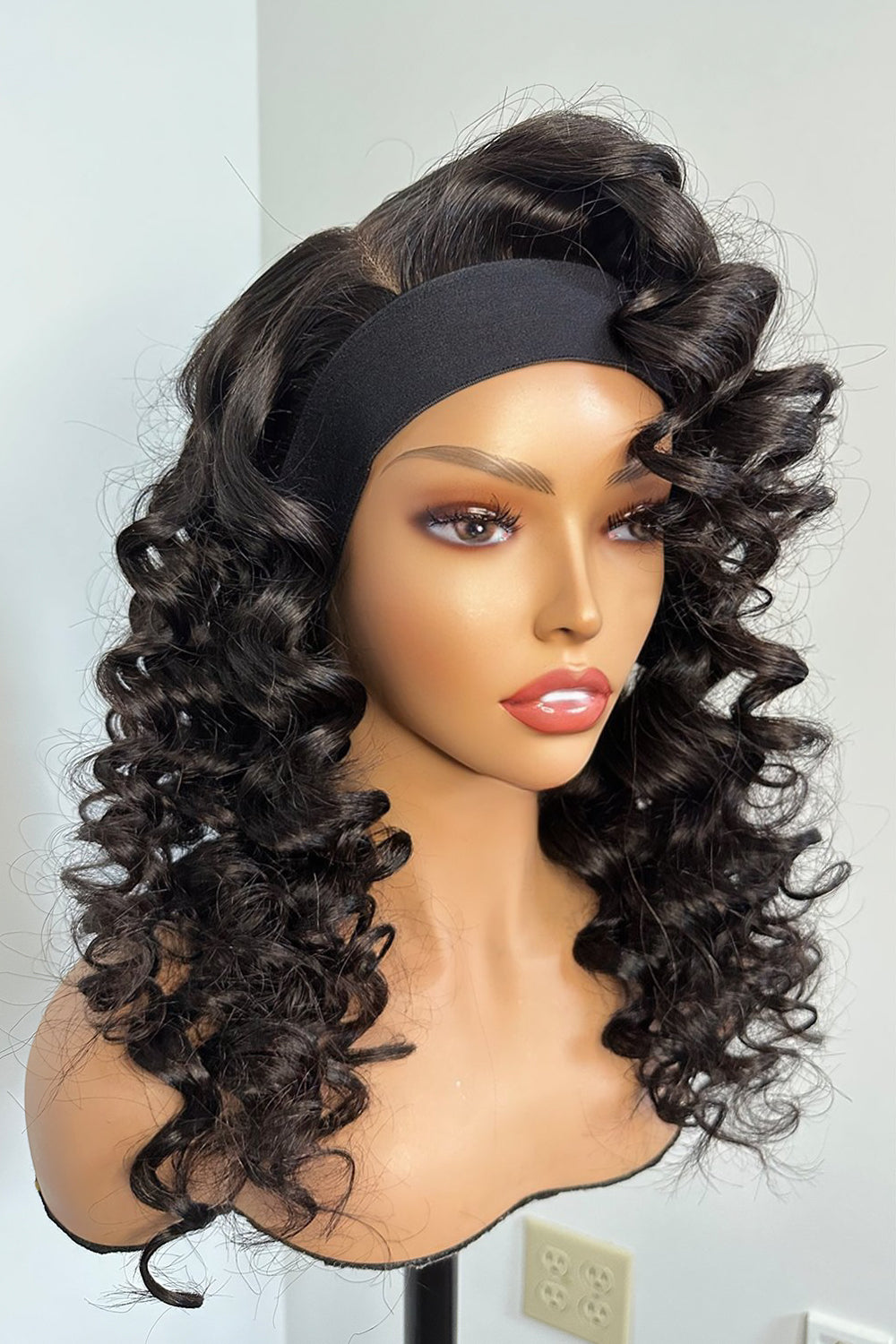 Upgrade Top Lace Headband Wigs Fashion Curly Side Part