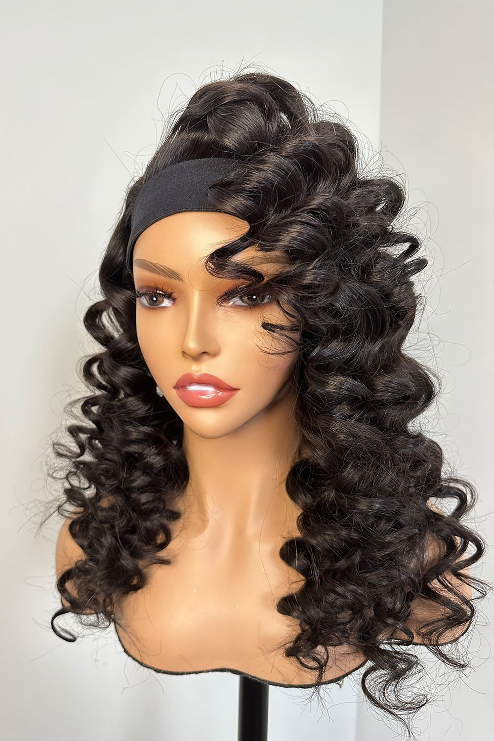 Upgrade Top Lace Headband Wigs Fashion Curly Side Part