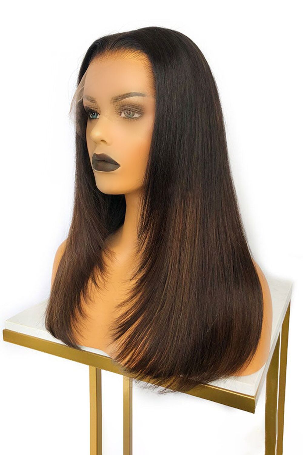 13*6 HD Lace Glueless Straight Feather Ombre Brown Fake Scalp Wigs-1
