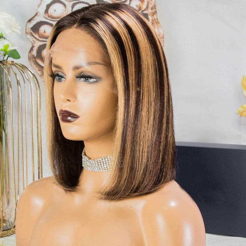 Ygwigs 13*6 T part lace wig highlight straight bob wig2