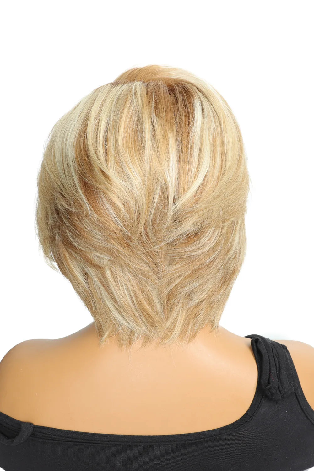 Blonde bob highlights side part asymmetrical glueless lace frontal wig black view