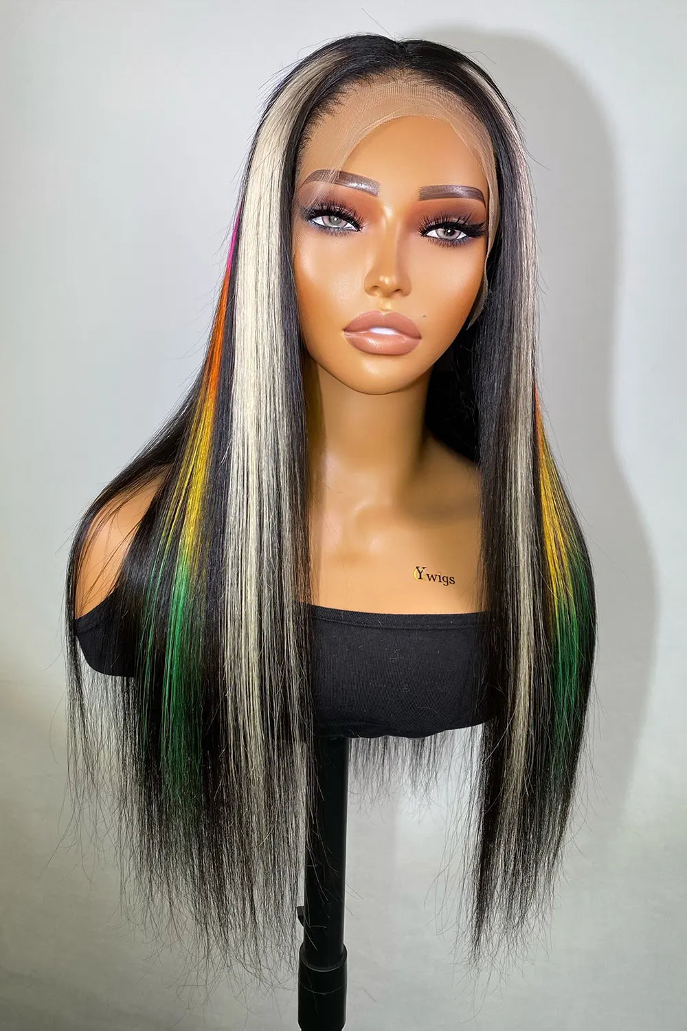 Bright Rainbow Colored Wig Glueless HD Lace Front Straight Highlights