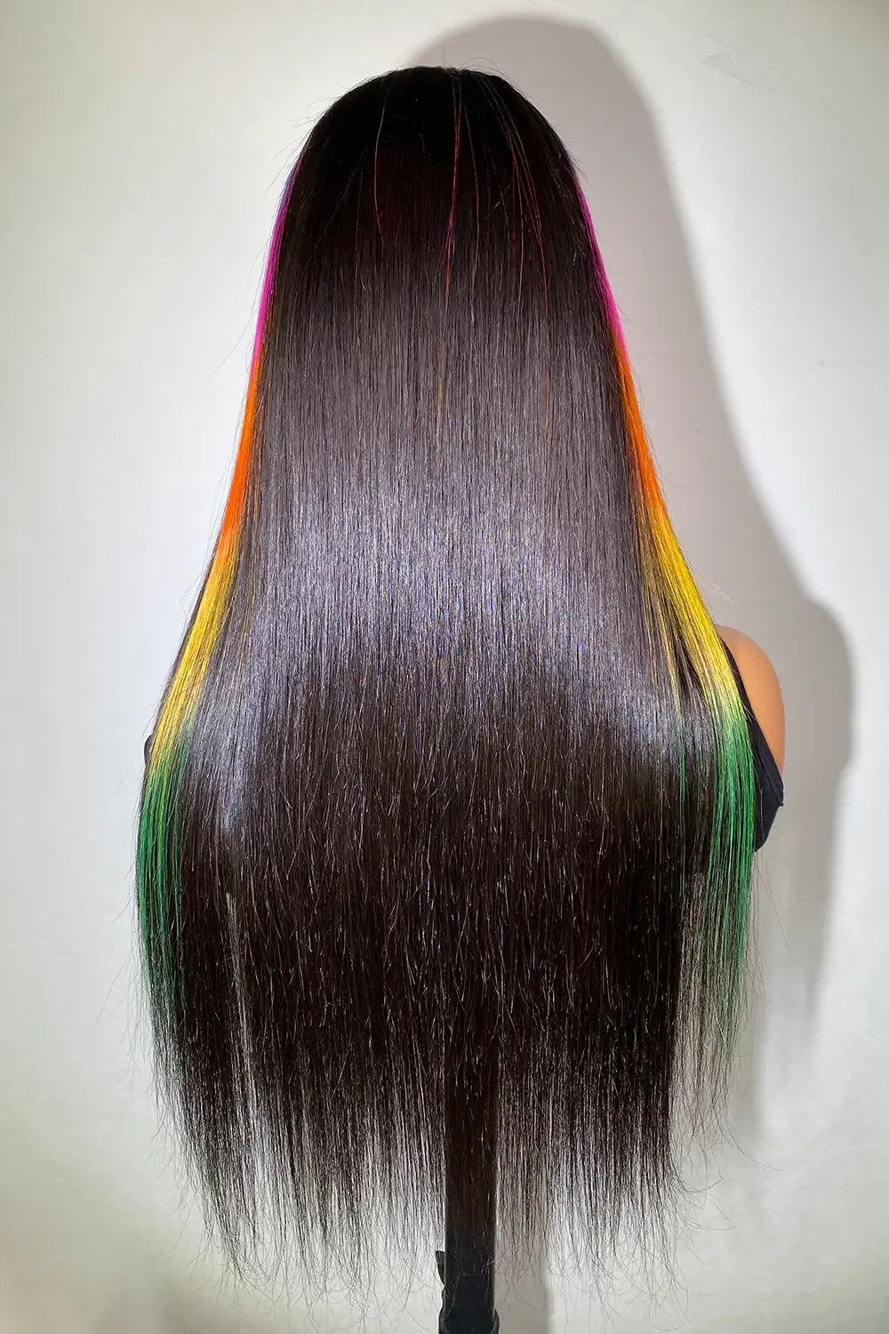 Bright Rainbow Colored Wig Glueless HD Lace Front Straight Highlights
