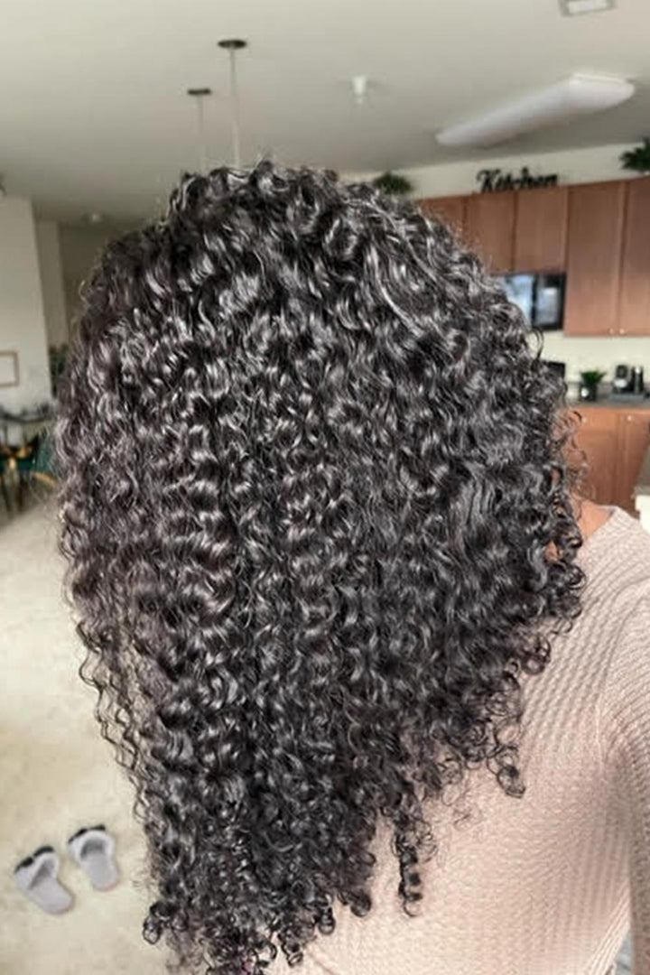 5x5 Lace Closure Wig Deep Wave Remy Human Hair Natural Black