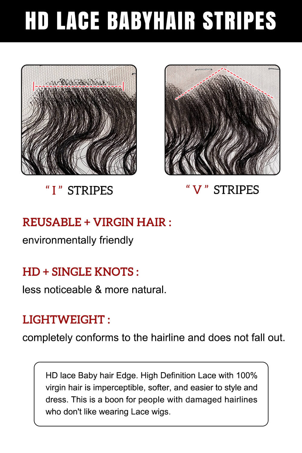 Bordes de pelo de bebé de encaje HD reutilizables, largos, rizados y ondulados, 10 pulgadas