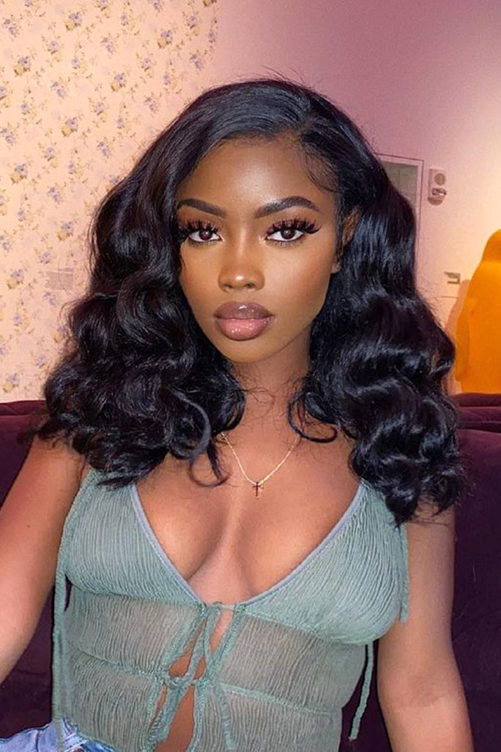 I Part Wig Clip-in Loose Wave Black Human Hair No Glue Side Part