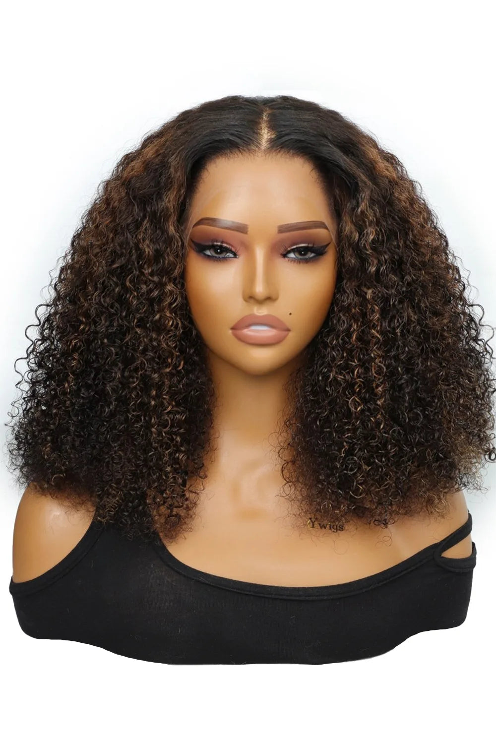 Jerry Curl Black Wig with Brown Highlights Glueless Hd Lace  display picture 2