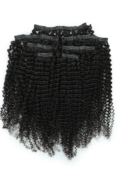 Double Drawn Kinky Curly Seamless Clip in Hair Extensions