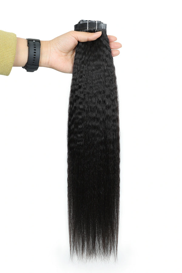 Double Drawn Kinky Straight Seamless Clip in Hair Extensions