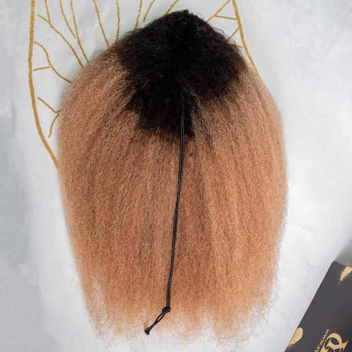 Ygwigs kinky straight mix brown ponytail-8