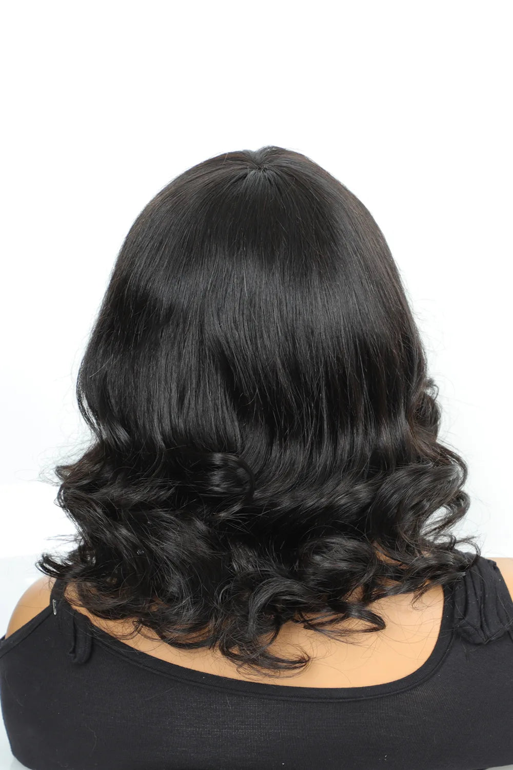 No glue wig with top lace soft wave bob virgin hair with bangs rear view
