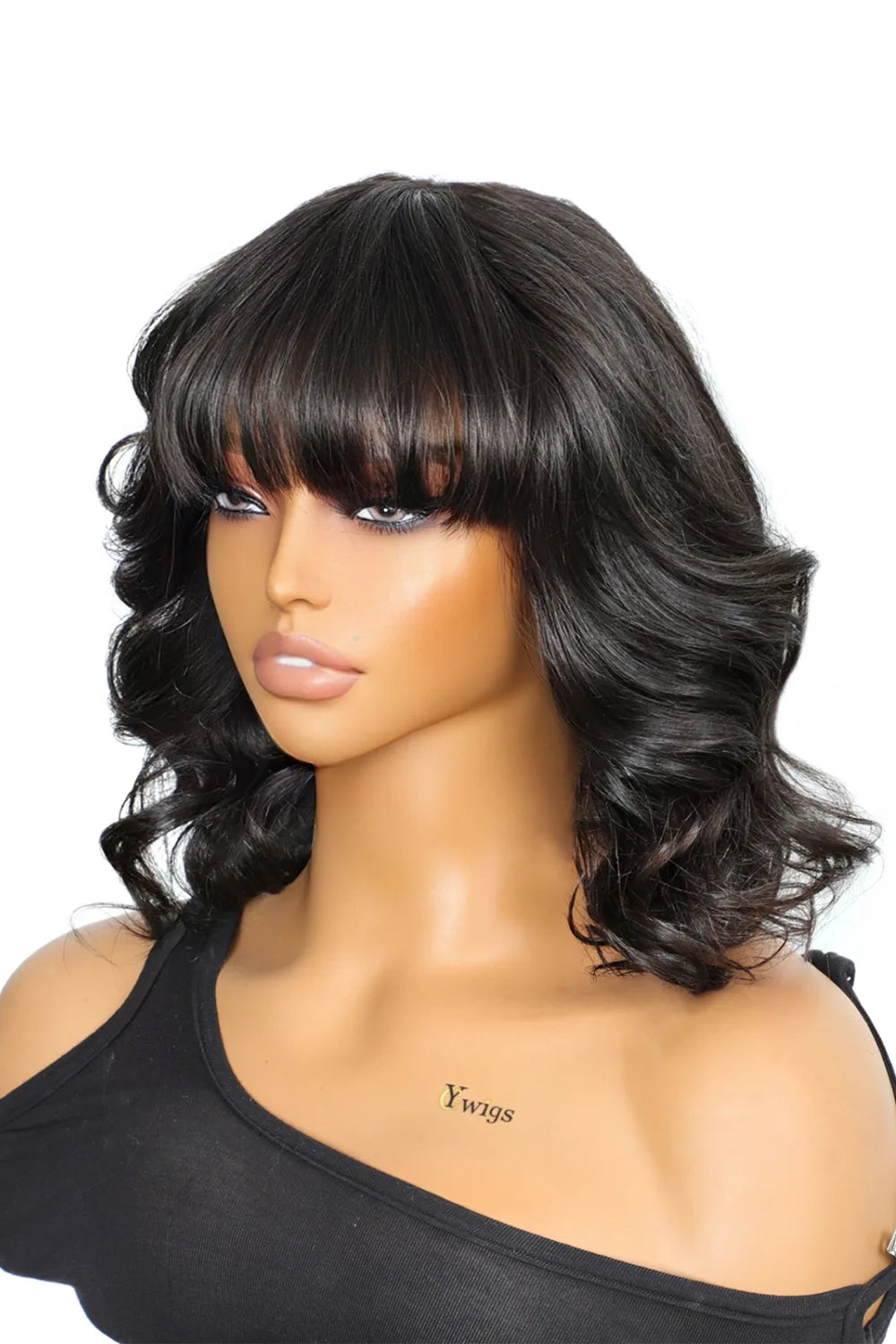 No glue wig with top lace soft wave bob virgin hair with bangs side view