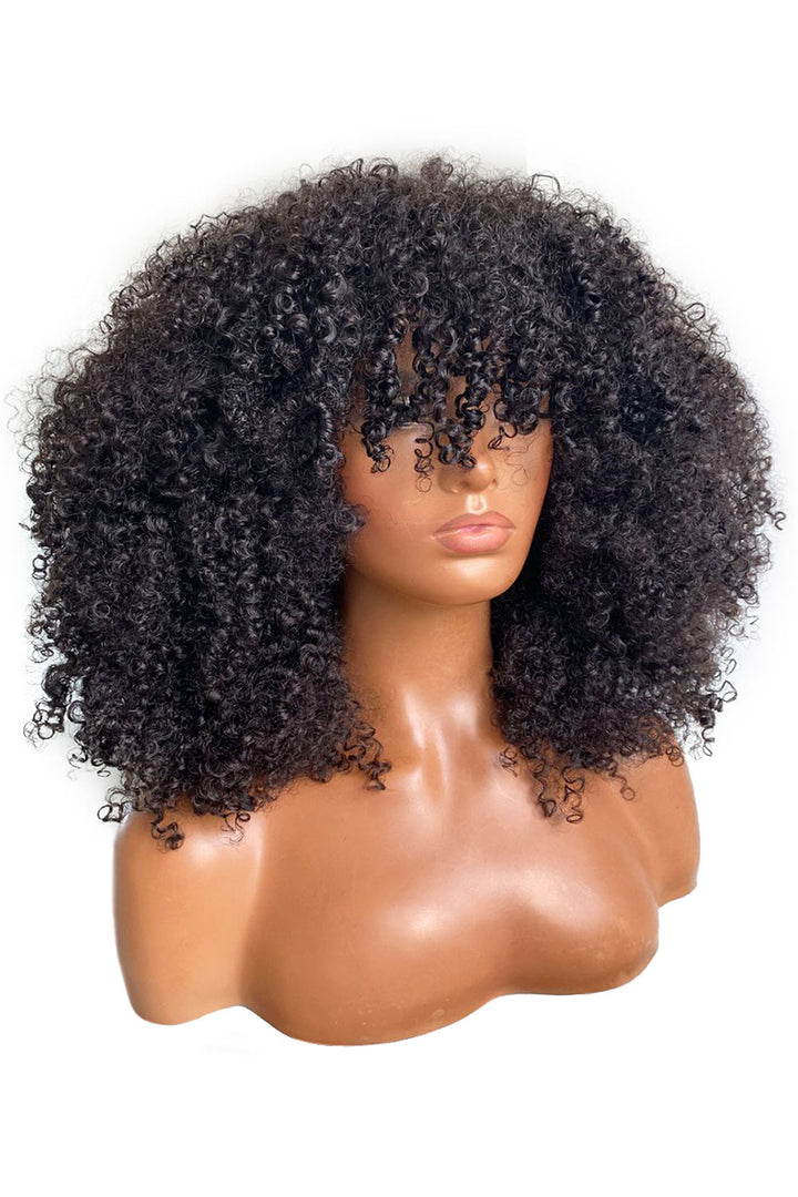 Kinky Curly Non Lace Scalp Top Human Hair Wigs MM05