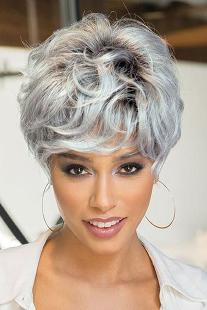 Grey Pixie Cut Human Hair Wig with Bangs MM19