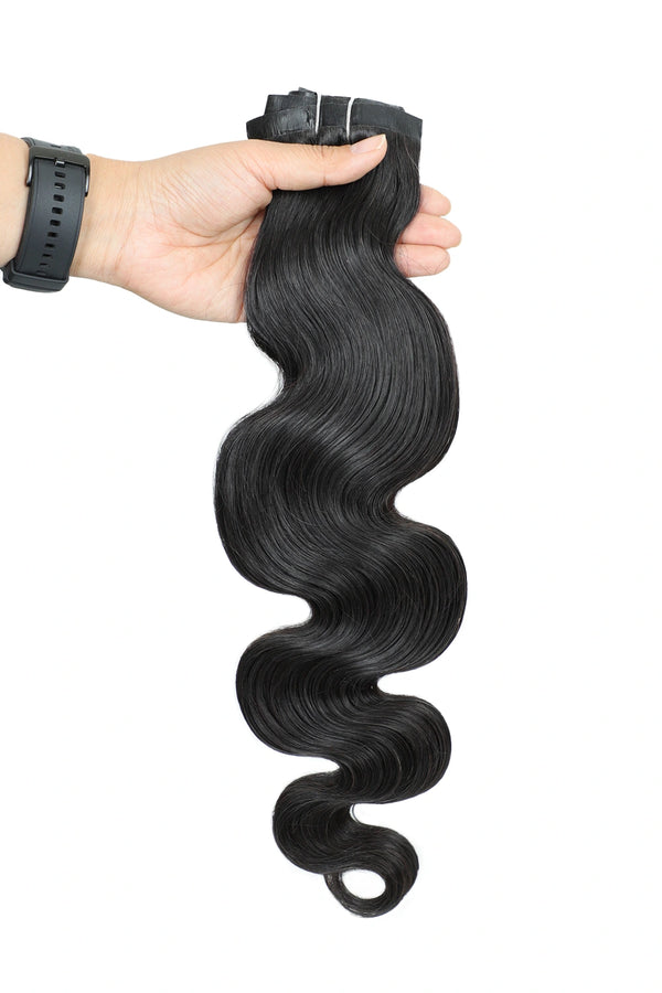 Double Drawn Seamless Clip in Hair Extensions Silicone Weft Body Wave