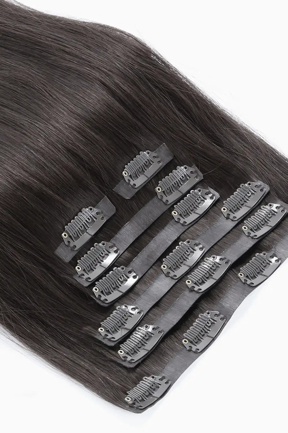 Extensiones de cabello con clip Light YaKi sin costuras, color negro natural, 7 piezas