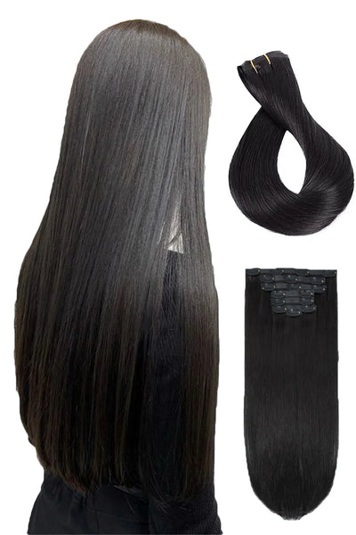 Double Drawn Seamless Clip in Hair Extensions Silicone Weft Straight