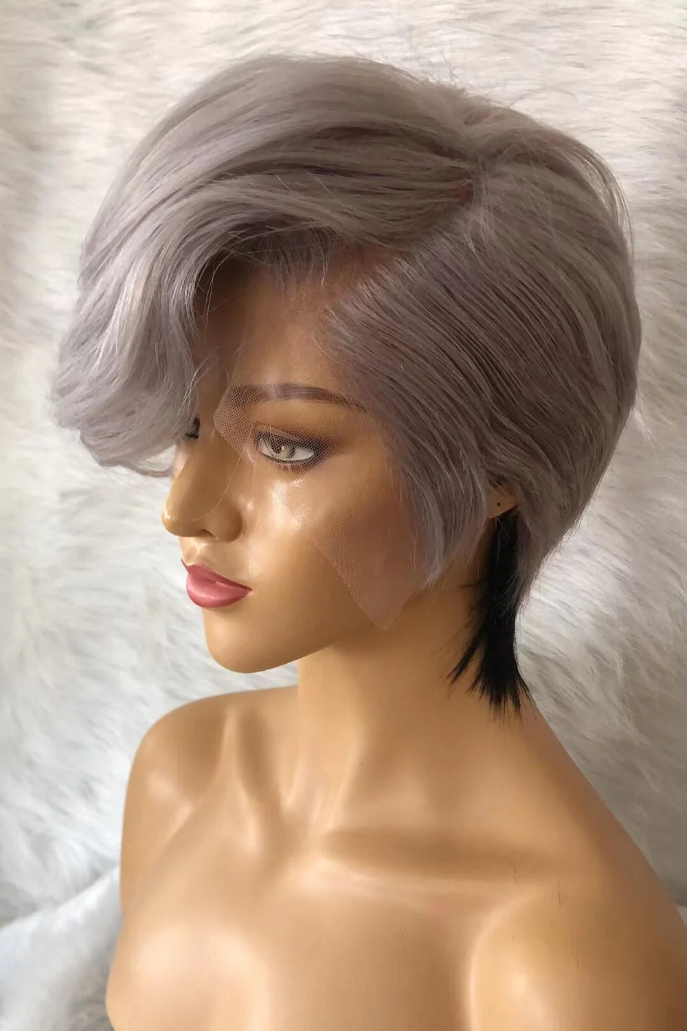 Short Pixie Cut Wig Layered 13x4 Lace Front Pink Gray Human Hair