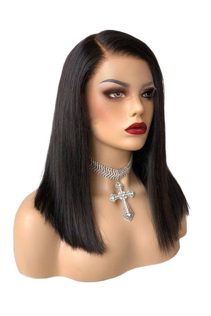 Shoulder length long bob wig 13x6 hd lace black straight virgin hair model wearing renderings-3