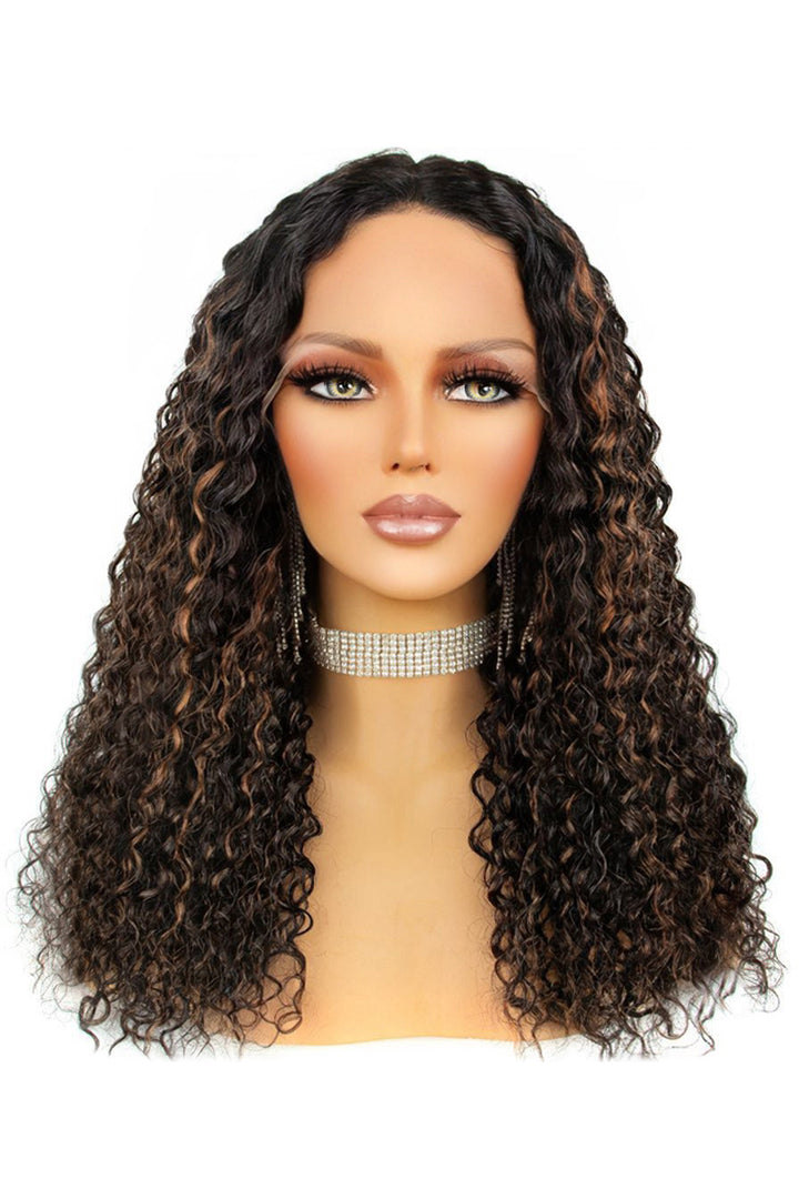 T Part Lace Wig Highlight Brown Curly-TP14