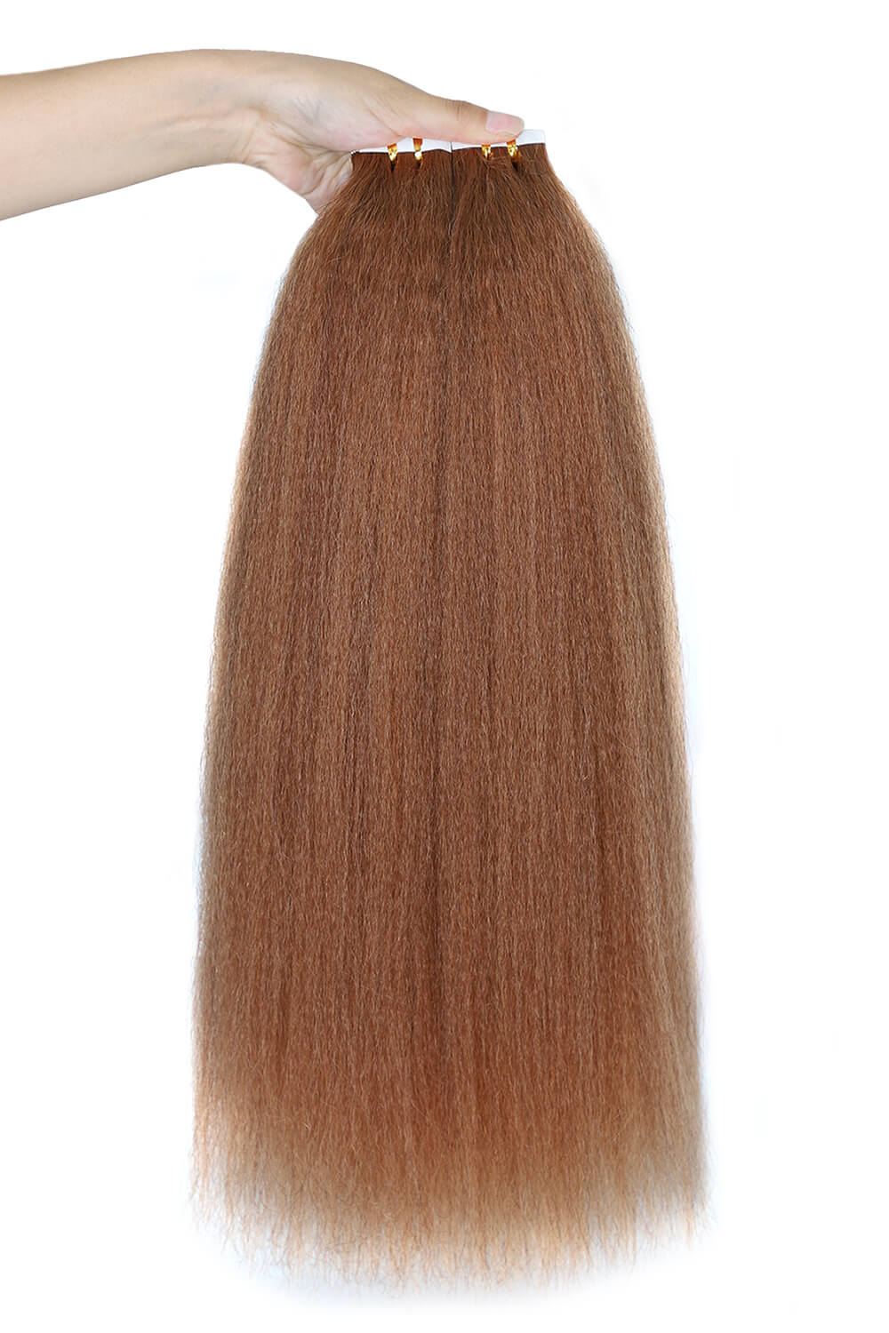 Extensiones de cabello con cinta adhesiva Cabello humano liso y rizado castaño rojizo