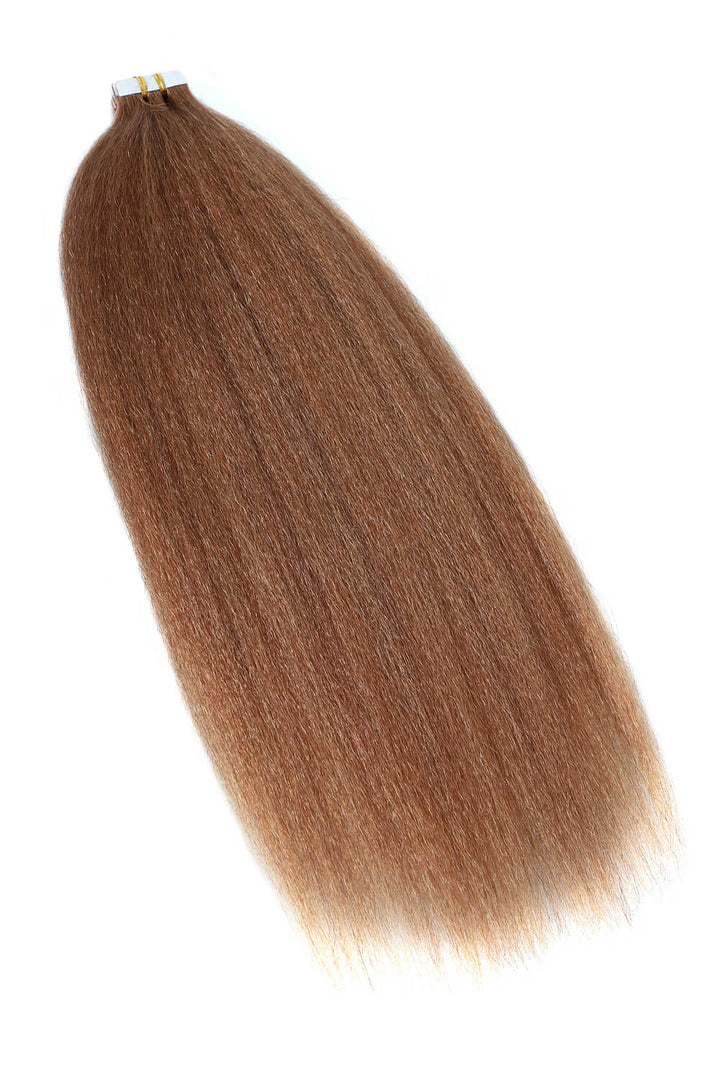 Tape-In Hair Extensions Auburn Brown Kinky Straight Human Hair